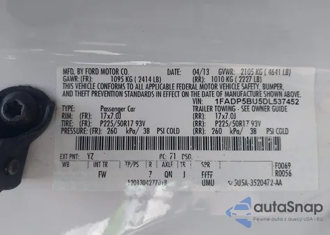 2013 Ford C-Max Sel из США, поврежденный, VIN 1FADP5BU5DL537452